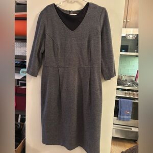Peserico Gray Textured V-Neck Midi Dress